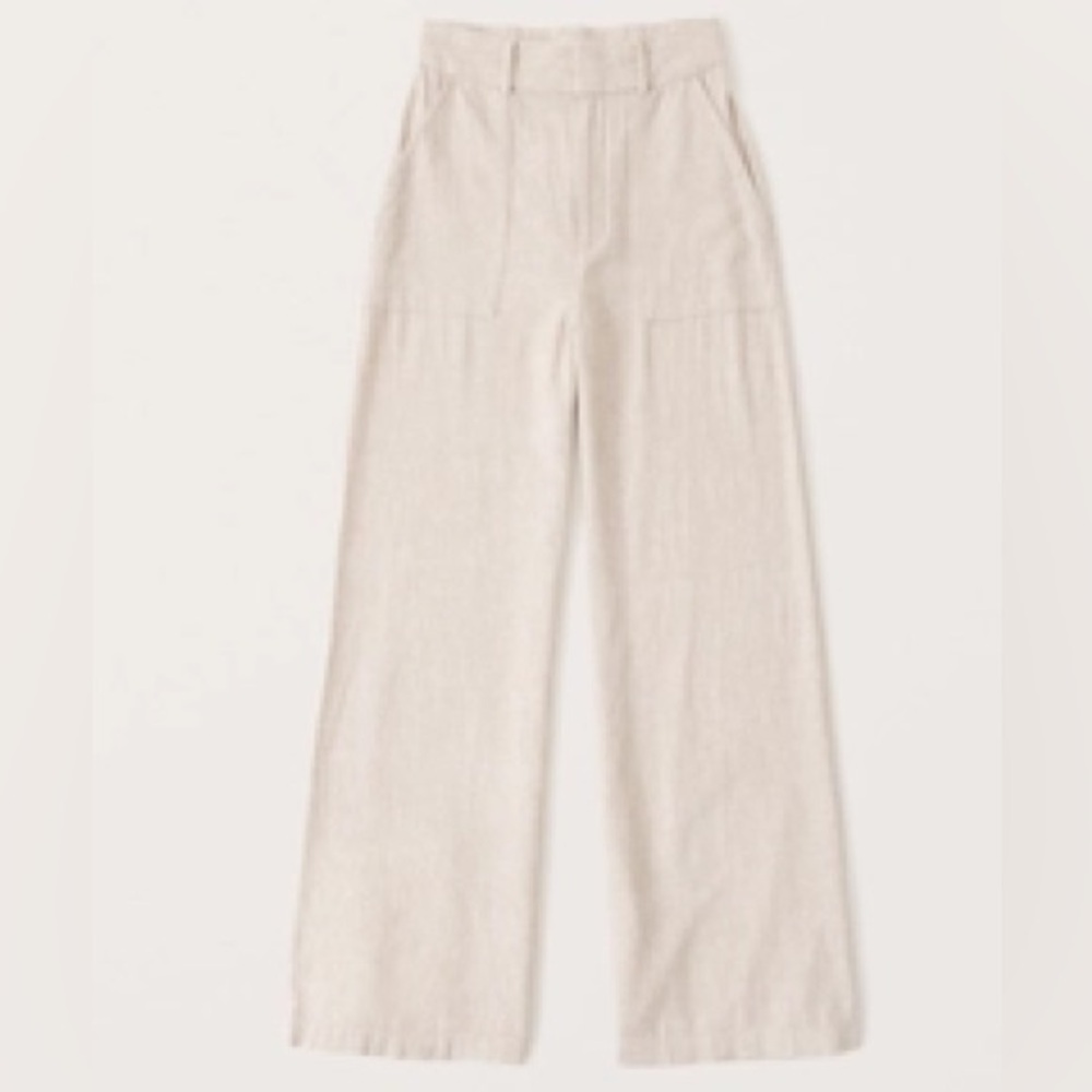 Abercrombie Wide-Leg High-Rise Pants in Light Beige